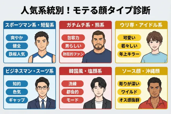 【系統別】あなたはどれ？ゲイにモテる顔のタイプ診断