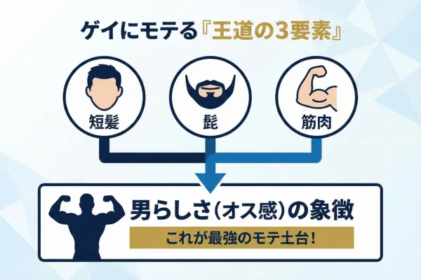 三大要素は「短髪・髭・筋肉」